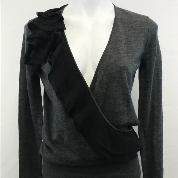 Ann Taylor LOFT gray ruffled wool sweater XS - Picture 1 of 5